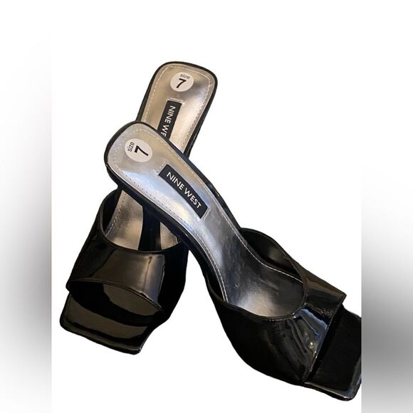 NEW Nine West Womens Aurea 3 Black Slip On Open Toe Heels size 7 - Picture 6 of 8